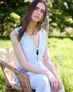 Savida Charli Gingham Bow Tie Front Waistcoat Top