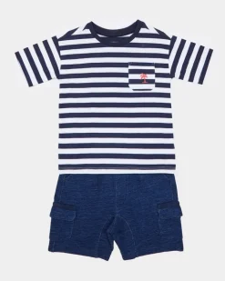 Striped T-Shirt And Cargo Shorts Set (6 Months-5 Years)
